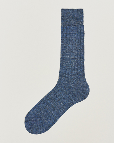 Herr |  | Bresciani | Linen Ribbed Short Socks Blue Melange
