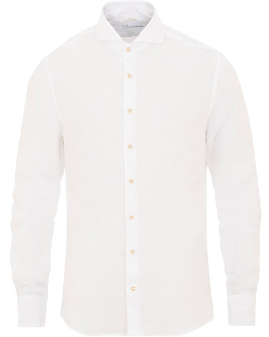  Slimline Cut Away Linen Shirt White