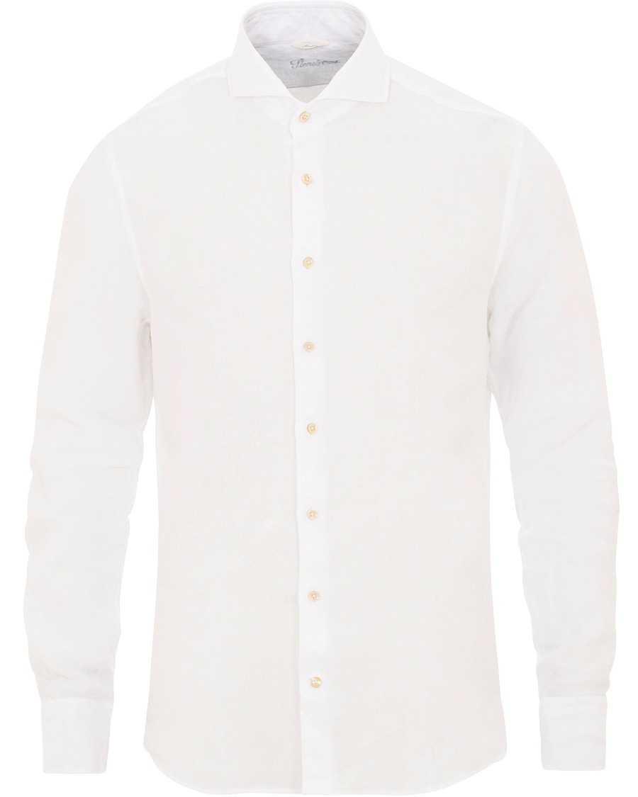  Slimline Cut Away Linen Shirt White