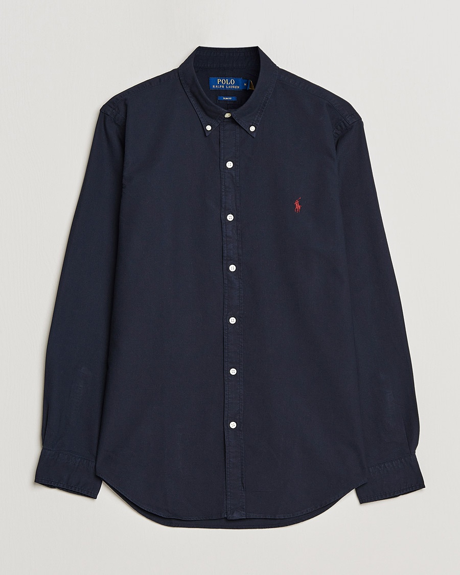 Polo Ralph Lauren Slim Fit Garment Dyed Oxford Shirt Navy – Blå
