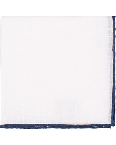  Linen Melange Handrolled Pocket Square Blue/White