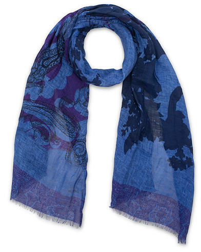  Printed Linen Scarf Blue