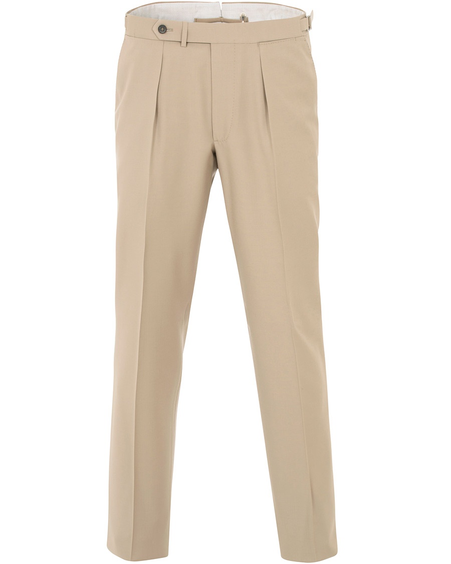 Herr | | Berg&Berg | Arnold Pleated Side Adjuster Wool Trousers Beige
