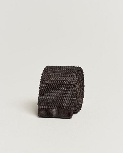 Herr | Slipsar | Amanda Christensen | Knitted Silk Tie 6 cm Brown