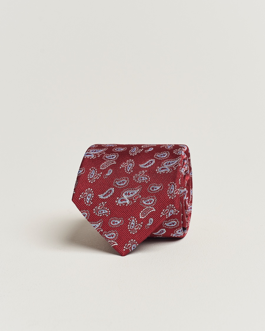 Amanda Christensen Paisley Woven Silk Tie 8 cm Wine Red – Röd