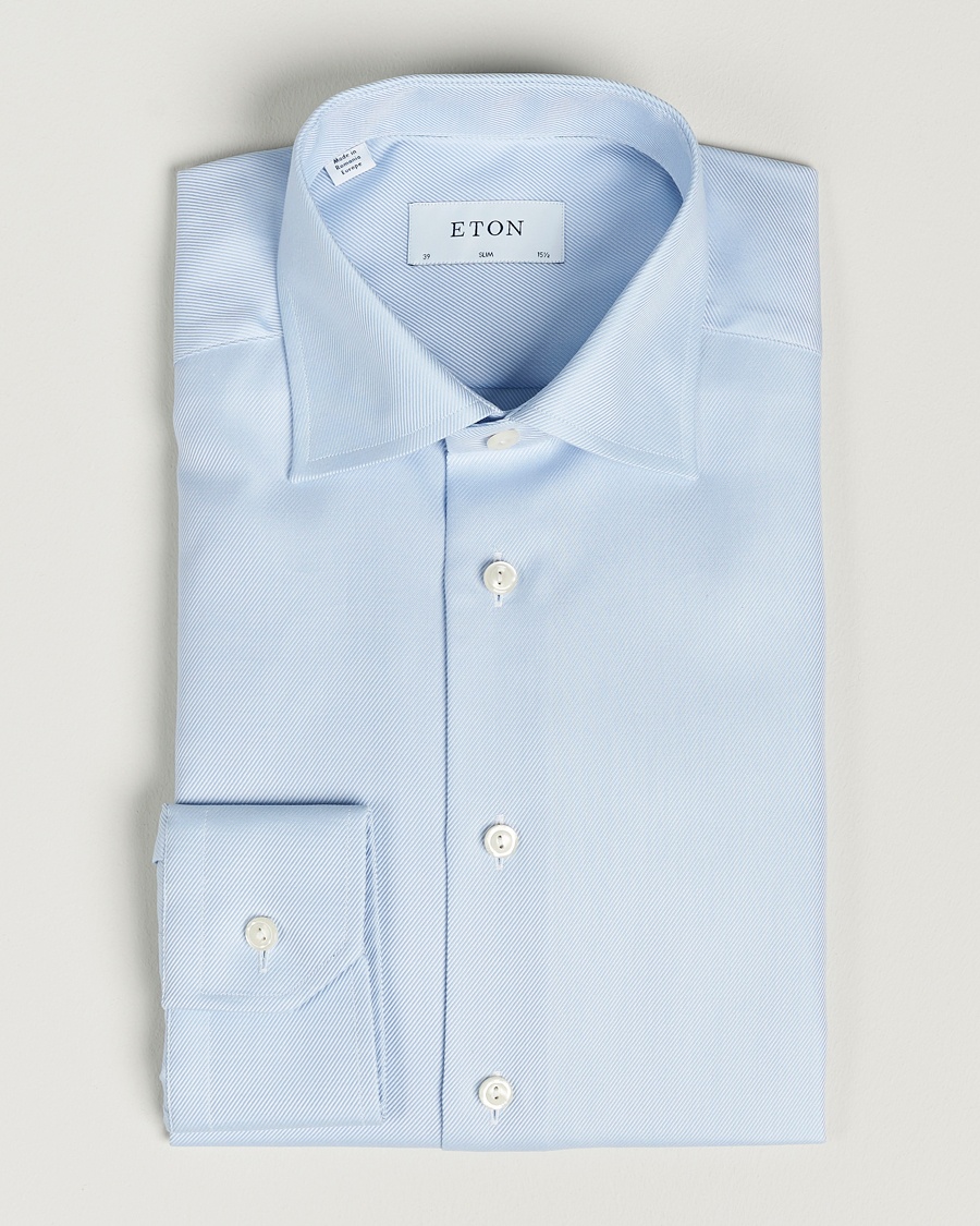 Herr | | Eton | Slim Fit Textured Twill Shirt Blue