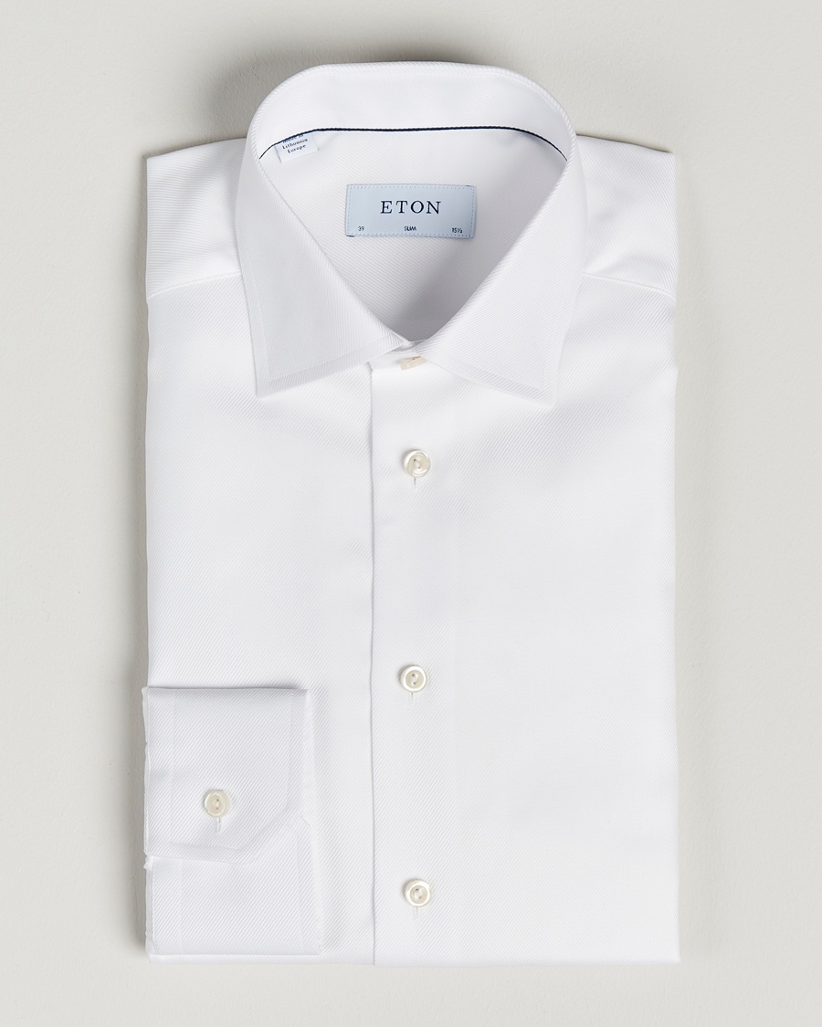 Eton Slim Fit Textured Twill Shirt White – Vit