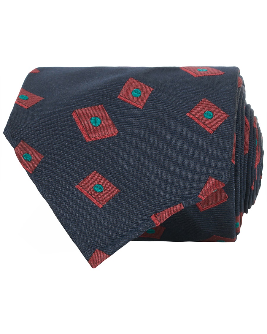 Herr | | Berg&Berg | Handrolled Seven Fold Jacquard Silk 8 cm Tie Navy/Red