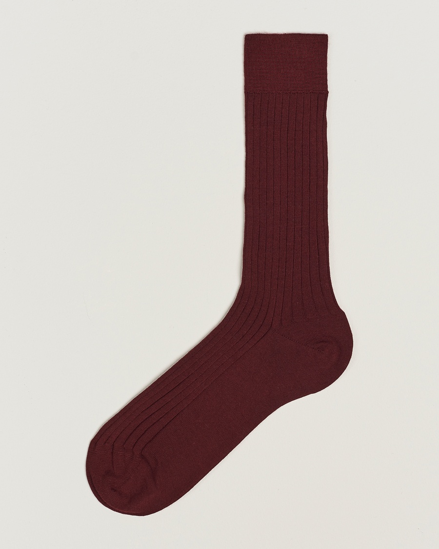 Bresciani Wool/Nylon Ribbed Short Socks Burgundy – Röd