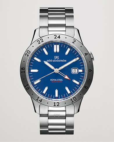 Herr | Fine watches | Sjöö Sandström | Royal Steel Worldtimer 41mm Blue with Steel