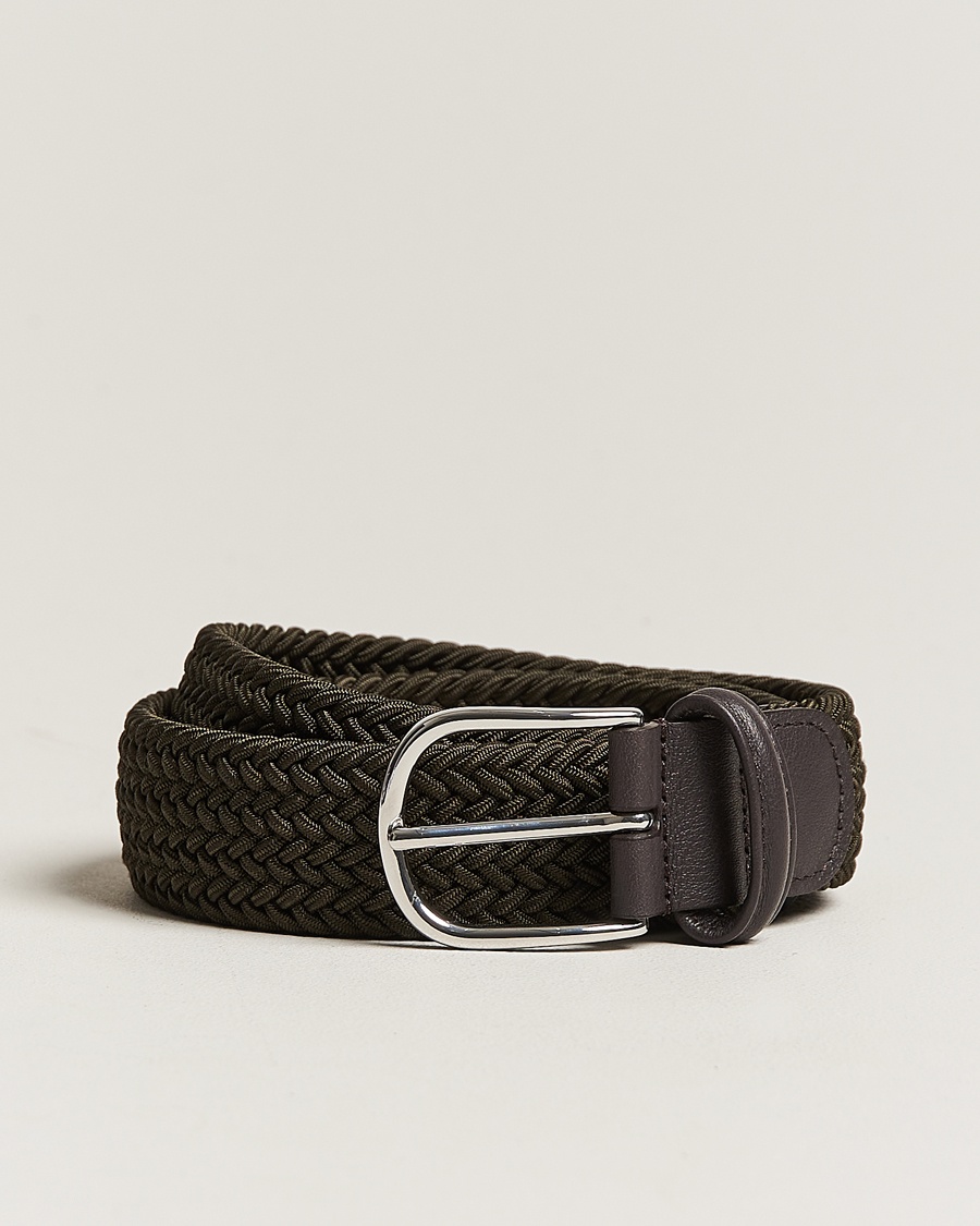 Anderson's Stretch Woven 3,5 cm Belt Green – Grön
