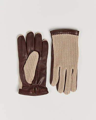 Herr | Handskar | Hestra | Adam Crochet Wool Lined Glove Chestnut/Beige