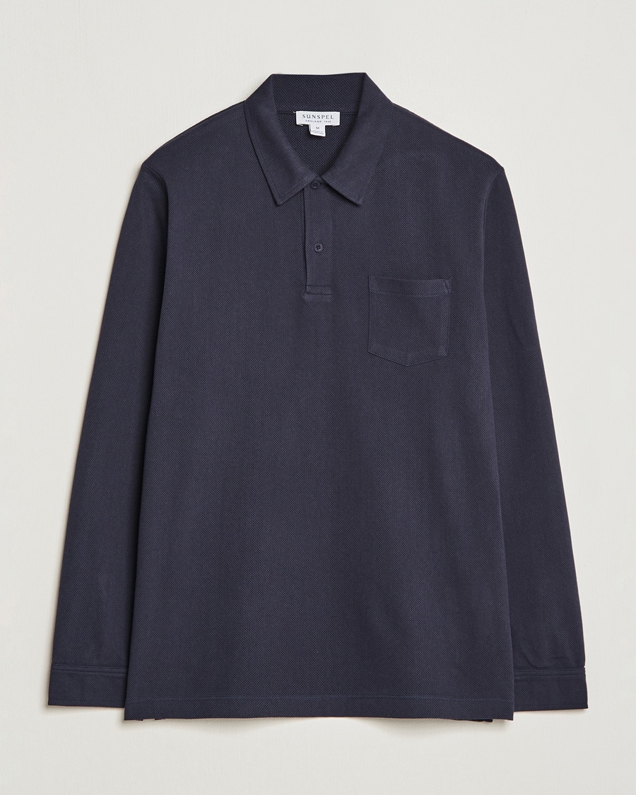 Herr | Tröjor | Sunspel | Long Sleeve Riviera Polo Shirt Navy
