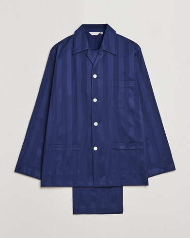 Herr | Loungewear | Derek Rose | Striped Cotton Satin Pyjama Set Navy