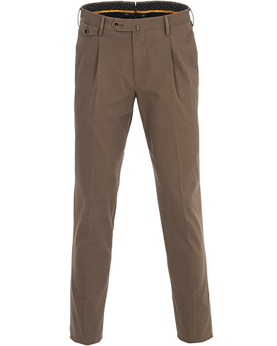  Gentleman Fit Pleated Cotton Trousers Brown