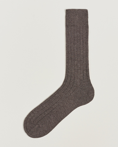 Herr | Gamla produktbilder | Bresciani | Wool/Nylon Heavy Ribbed Socks Taupe