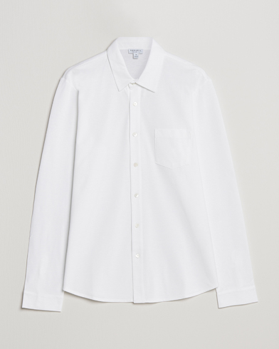 Herr | Sunspel | Sunspel | Long Sleeve Pique Shirt White