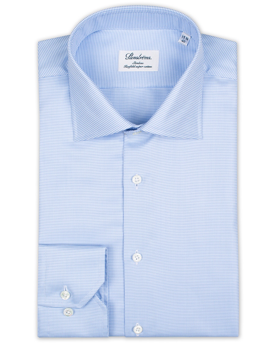 Stenströms Slimline Houndstooth Shirt Blue