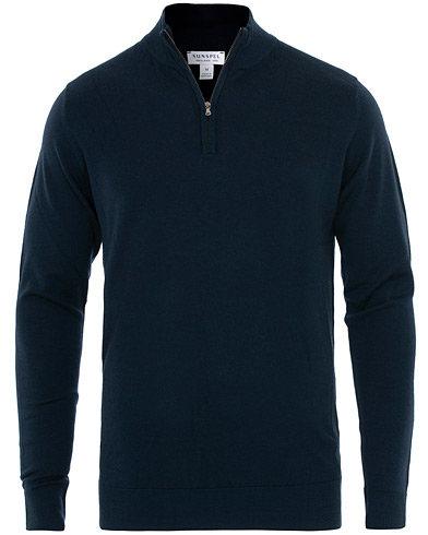 Herr | Zip-tröjor | Sunspel | Merino Half Zip Sweater Light Navy