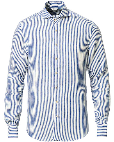  Slimline Striped Fullspread Linen Shirt Blue/White