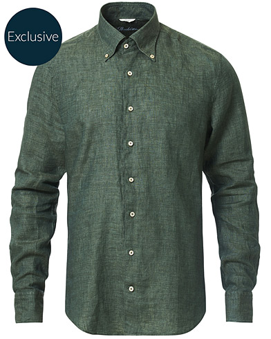  Slimline Button Down Linen Shirt Green