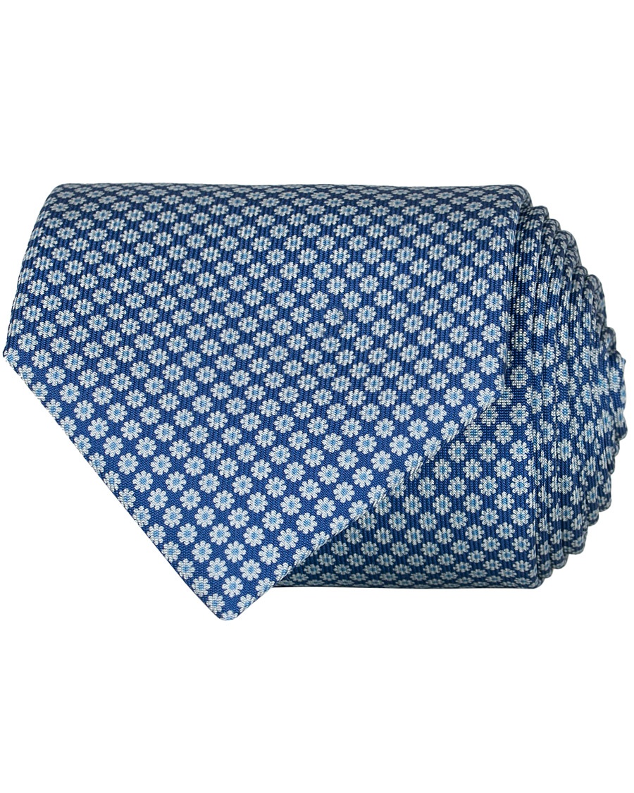 Herr | | E. Marinella | 3-Fold Printed Micro Flower 8 cm Silk Tie Dark Blue