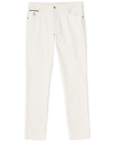  Slim Fit 5-Pocket Cotton Twill Pants Off White