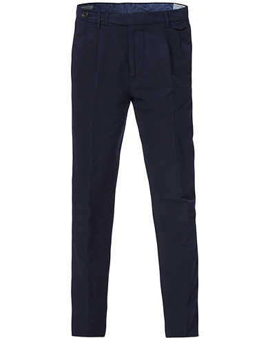  Slim Fit Cotton/linen Pleated Trousers Navy