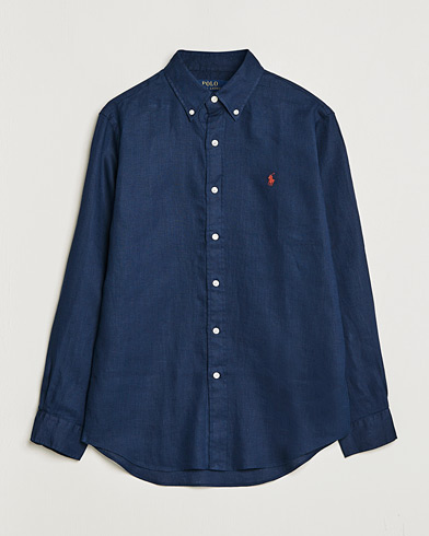 Linneskjortor |  Custom Fit Linen Button Down Shirt Newport Navy