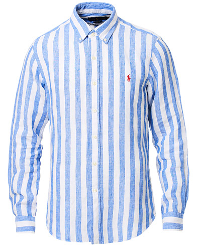  Slim Fit Linen Stripe Shirt White/Blue