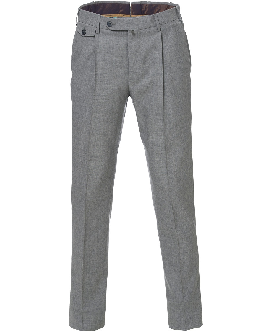  Gentleman Fit Pleated Wool Trousers Light Grey