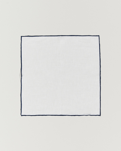 Herr | Festive | Amanda Christensen | Linen Paspoal Pocket Square White/Navy