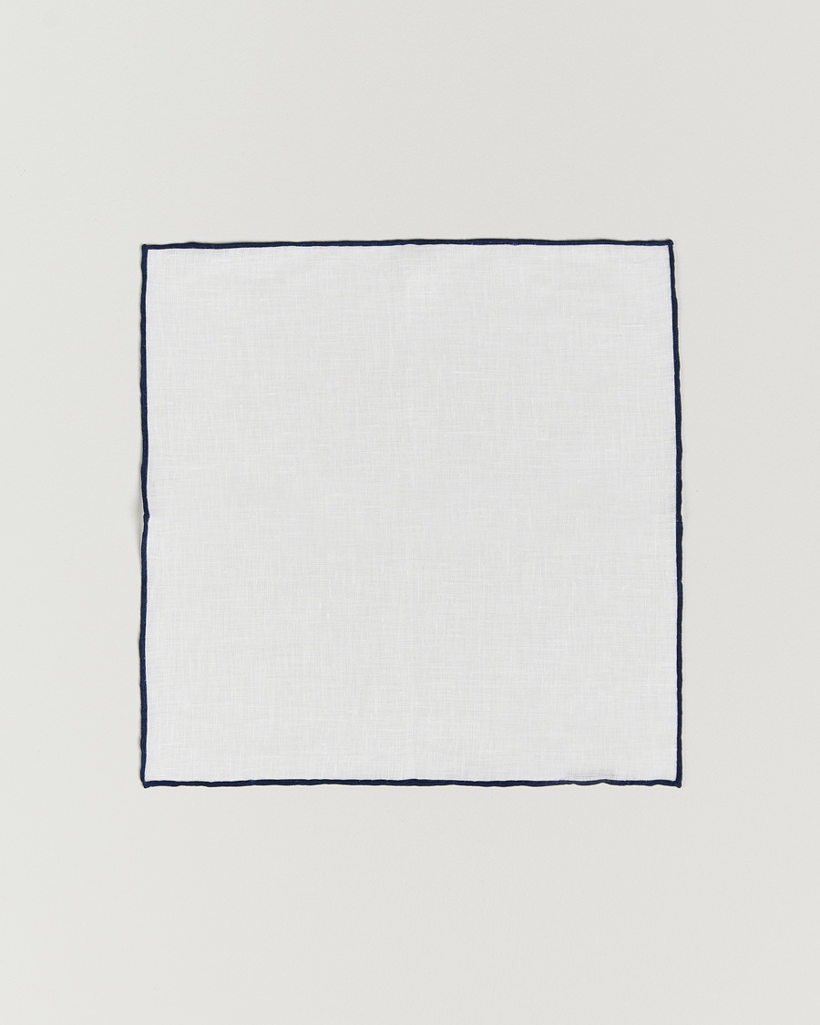Amanda Christensen Linen Paspoal Pocket Square White/Navy – Vit