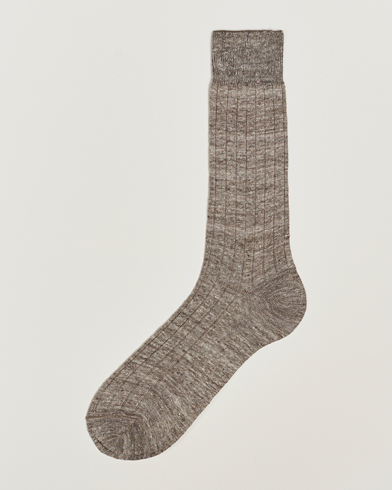 Herr | Strumpor | Bresciani | Linen Ribbed Short Socks Brown Melange