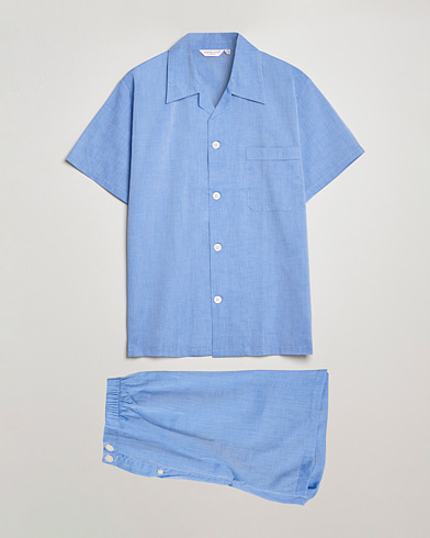 Herr | Loungewear | Derek Rose | Shortie Cotton Pyjama Set Blue