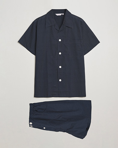 Herr | Loungewear | Derek Rose | Shortie Polka Dot Cotton Pyjama Set Navy