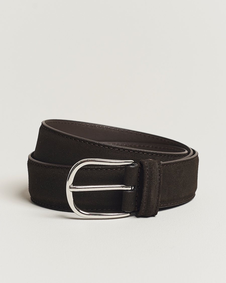 Herr | Kostym Bröllop | Anderson's | Suede 3,5 cm Belt Dark Brown