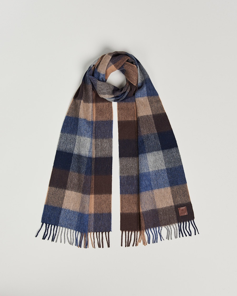 Herr | | Amanda Christensen | Merino Wool Block Check Scarf Navy/Brown