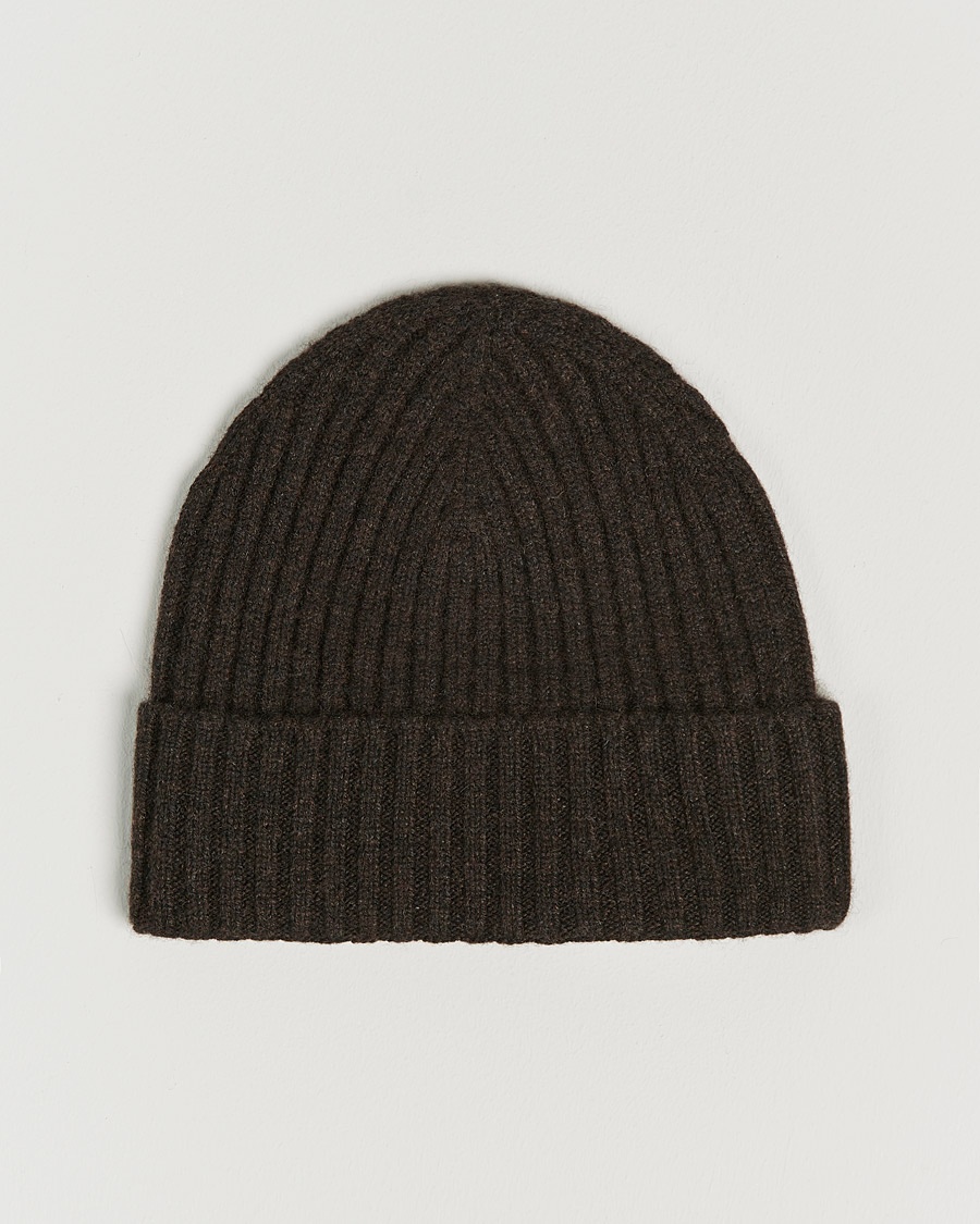 Herr | Mössor | Amanda Christensen | Rib Knitted Cashmere Cap Brown Melange
