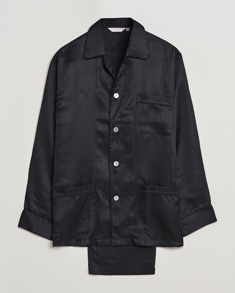 Derek Rose Striped Silk Pyjama Set Black – Svart