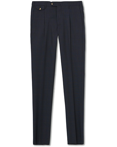 PT01 Gentleman Fit Overcheck Wool Trousers Navy
