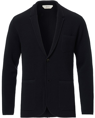 Deconstructed Knitted Blazer Navy Blue