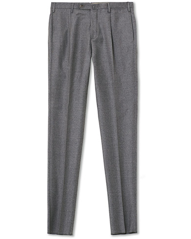 Incotex Slim Fit Pleated Flannel Trousers Grey Melange