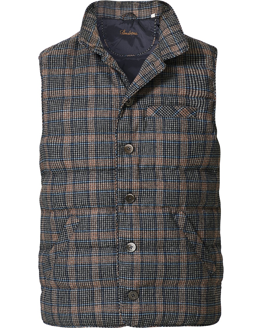 Stenströms Quilted Check Wool Vest Navy