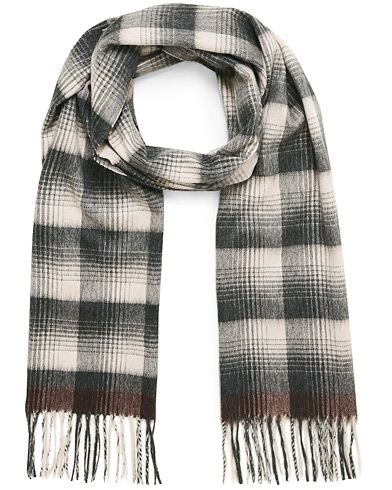  Arran Checked Cashmere Scarf Oyster Grey