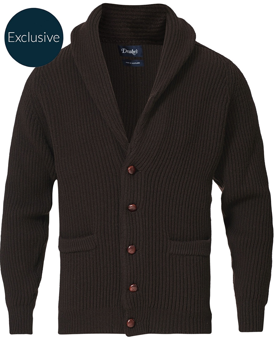 Drake's Lambswool Shawl Cardigan Ebony