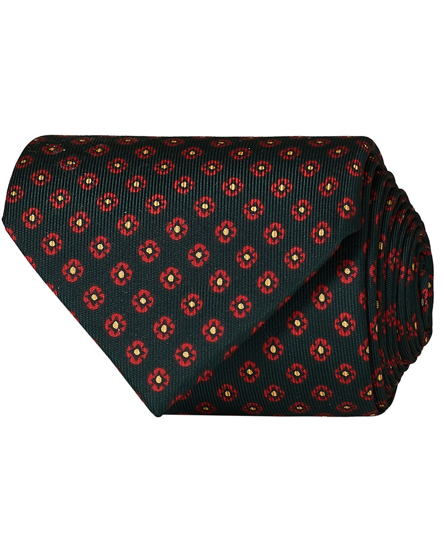 Herr | | Drake's | Printed Silk Flower 8 cm Tie Green