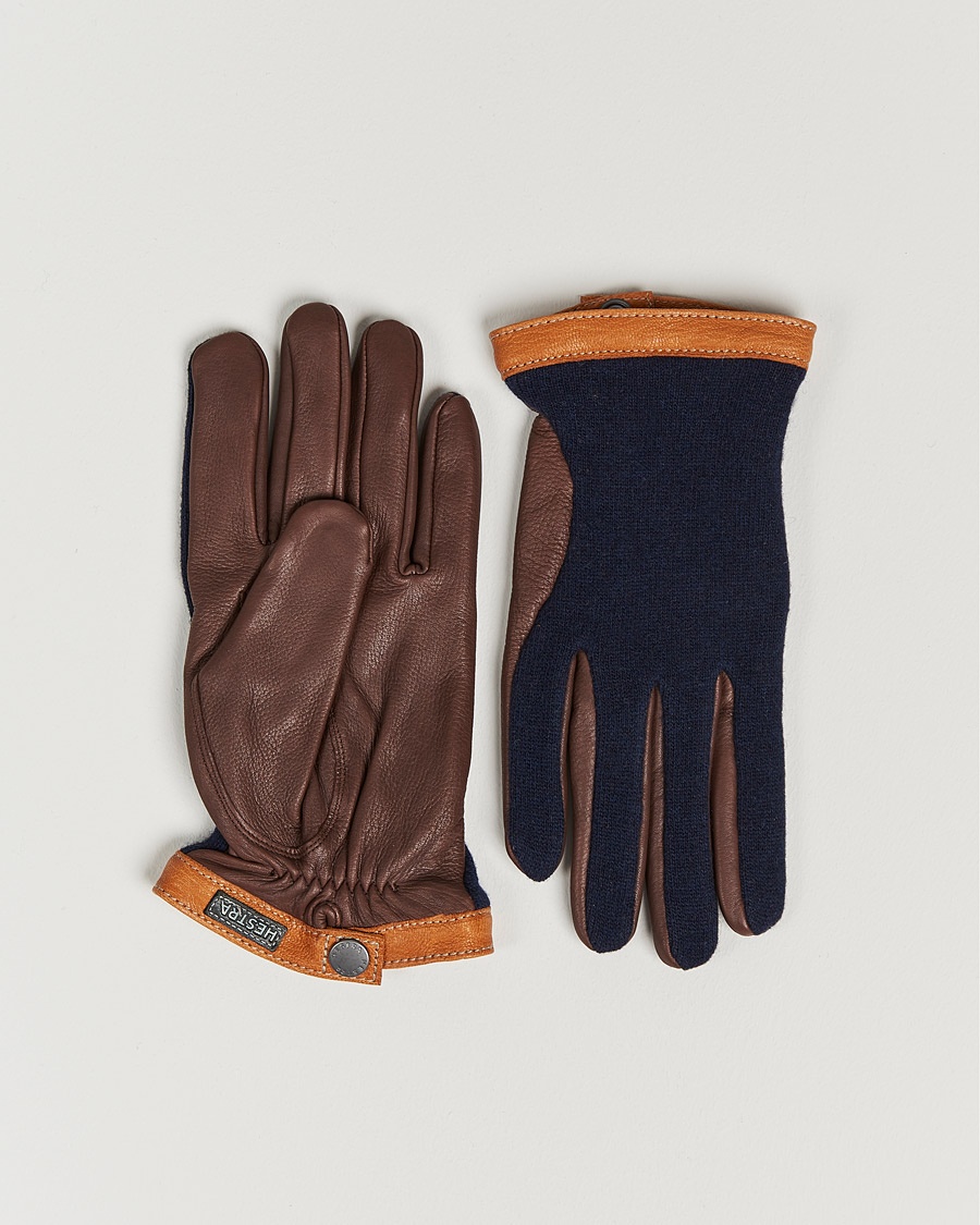 Hestra Deerskin Wool Tricot Glove Blue/Brown – Brun