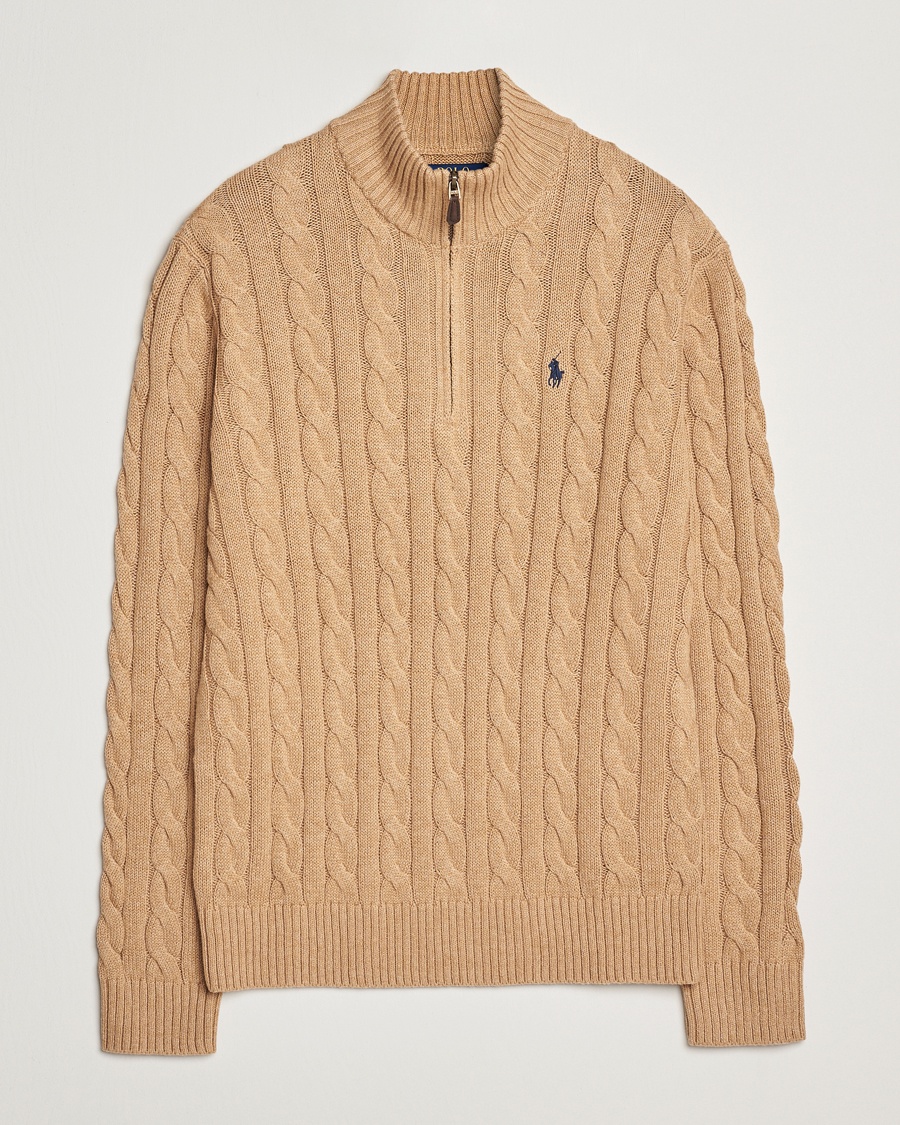 Polo Ralph Lauren Cotton Cable Half Zip Camel Melange – Beige