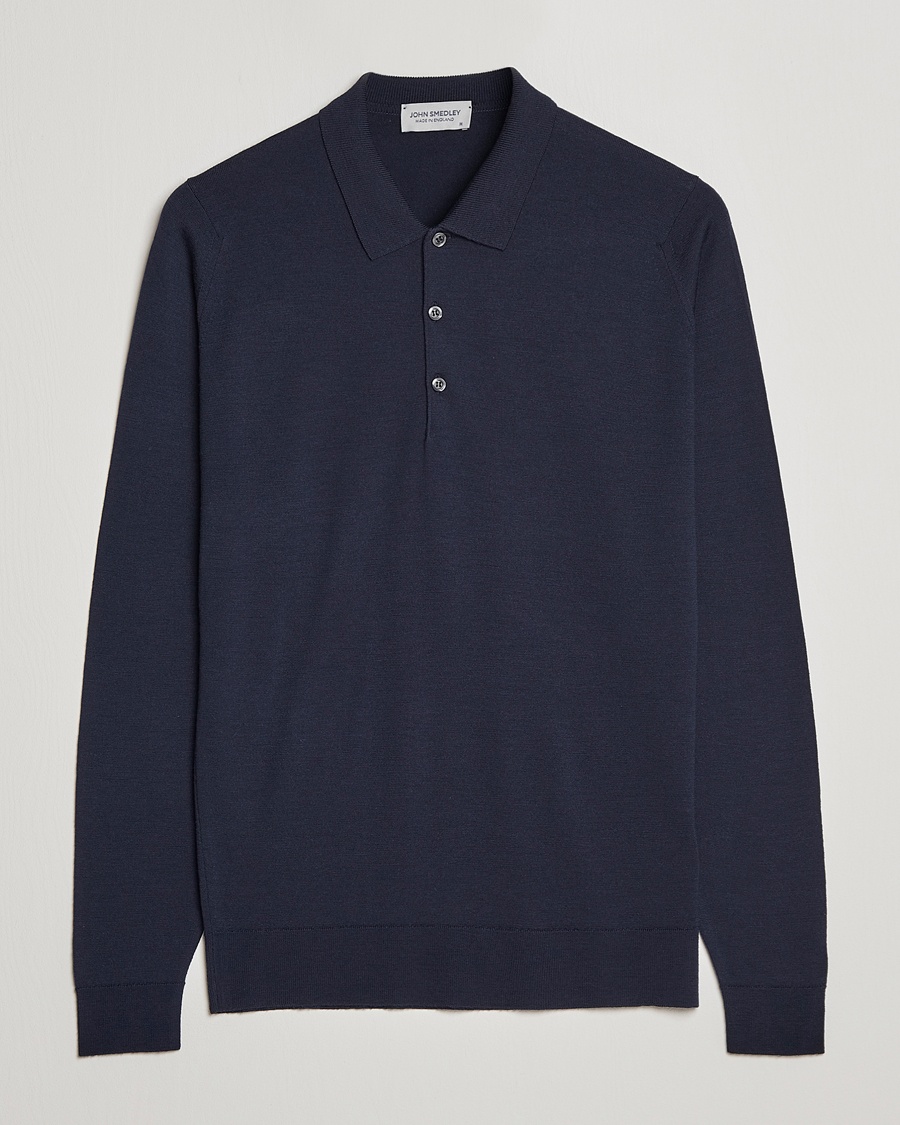 Herr | Stickade pikéer | John Smedley | Belper Extra Fine Merino Polo Pullover Midnight